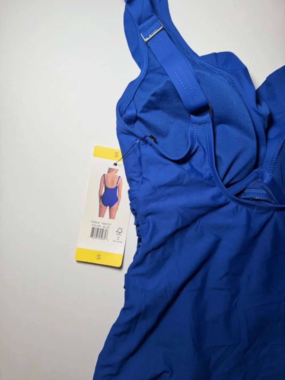 DKNY One Piece Swimsuit Small Blue Ruffle V-Neck Ruched Tummy Control NWT - Picture 8 of 8